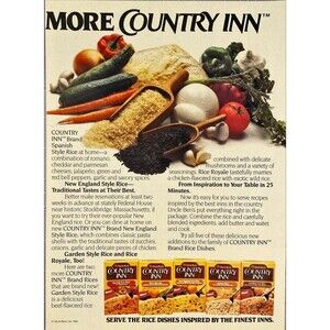 Uncle Ben's Country Inn Brand Rice Dishes Ingredients Pictured VTG Print Ad 1986